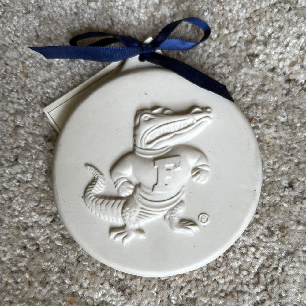 Ceramic Alligator Ornament with Blue Ribbon